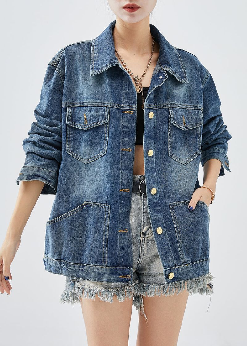 Dames Blauwe Oversized Zakken Denimjassen Herfst - Dames winterjassen