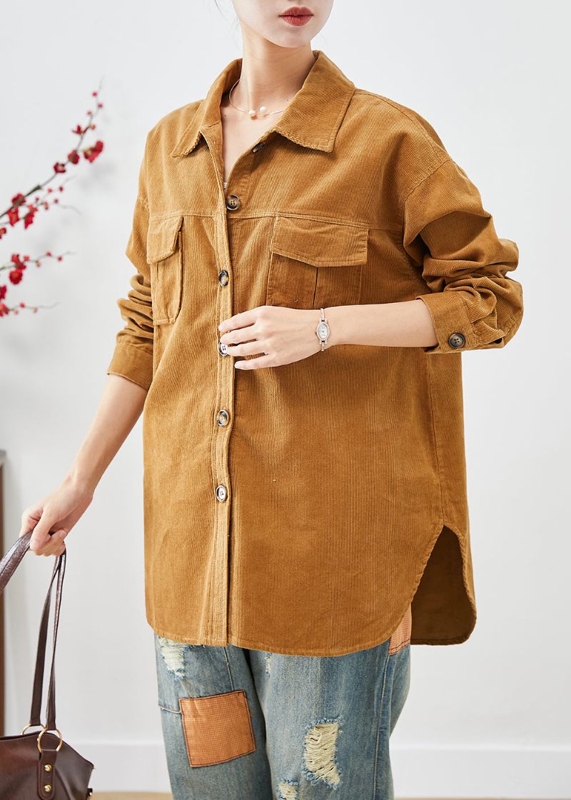 Dames Gele Oversized Zakken Corduroy Jassen Herfst