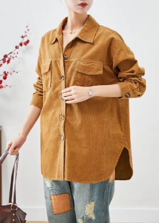 Dames Gele Oversized Zakken Corduroy Jassen Herfst