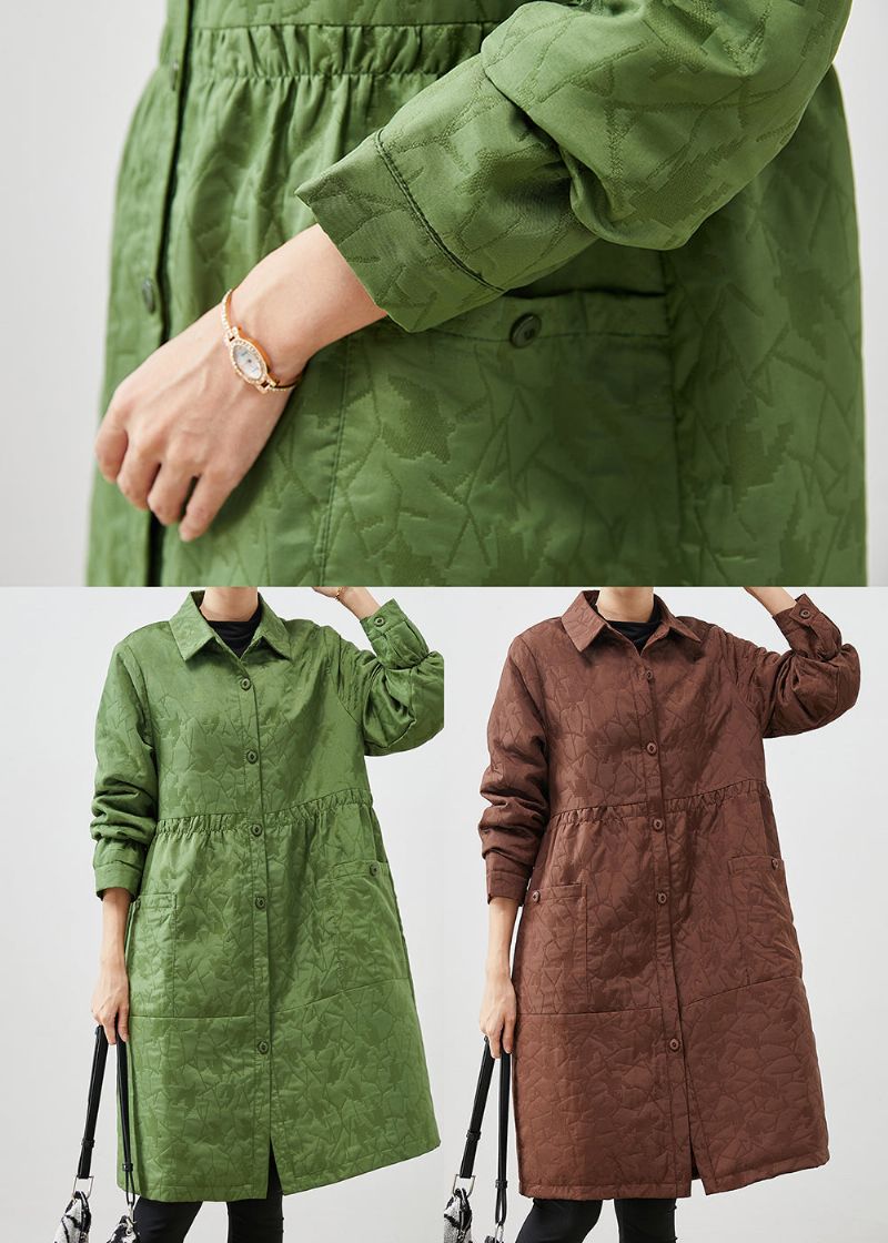 Dames Grasgroen Oversized Patchwork Fijne Katoenen Gevulde Jassen Winter - Dames winterjassen