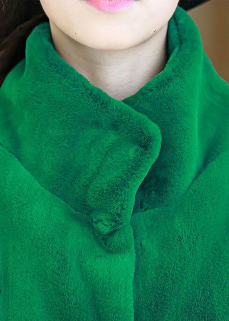 Dames Groene Opstaande Kraag Oversized Pluizig Bont Pluizige Jassen Armband Mouw - Dames winterjassen