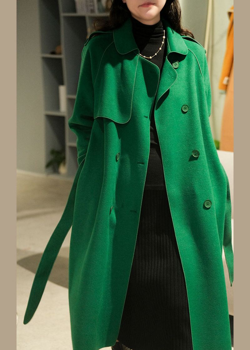 Dames Groene Peter Pan Kraag Effen Kleur Wollen Trenchcoats Winter - Groen