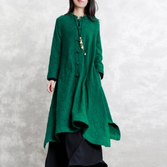 Dames Groene Wollen Jas Loszittende Standaard Asymmetrische Uitloper Boutique Lange Mouw Zakken Trenchcoat Met Grote Zoom