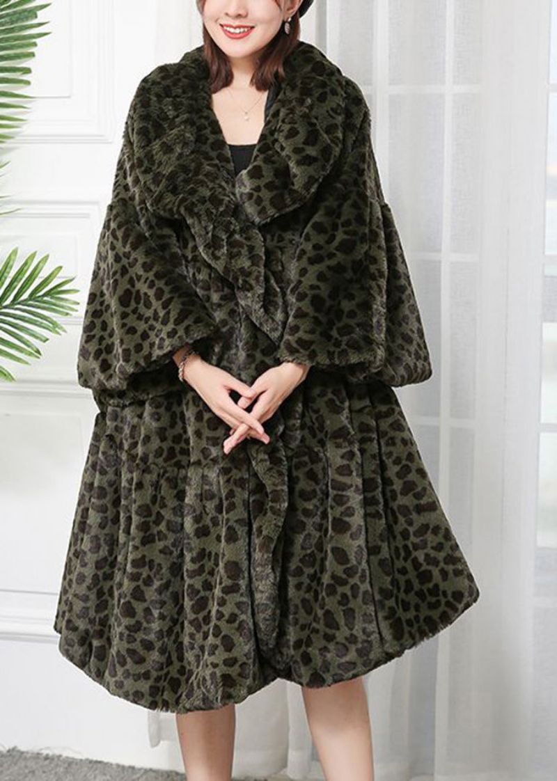 Dames Karamel Oversized Luipaardprint Pluizig Bont Pluizige Jassen Winter - Dames winterjassen