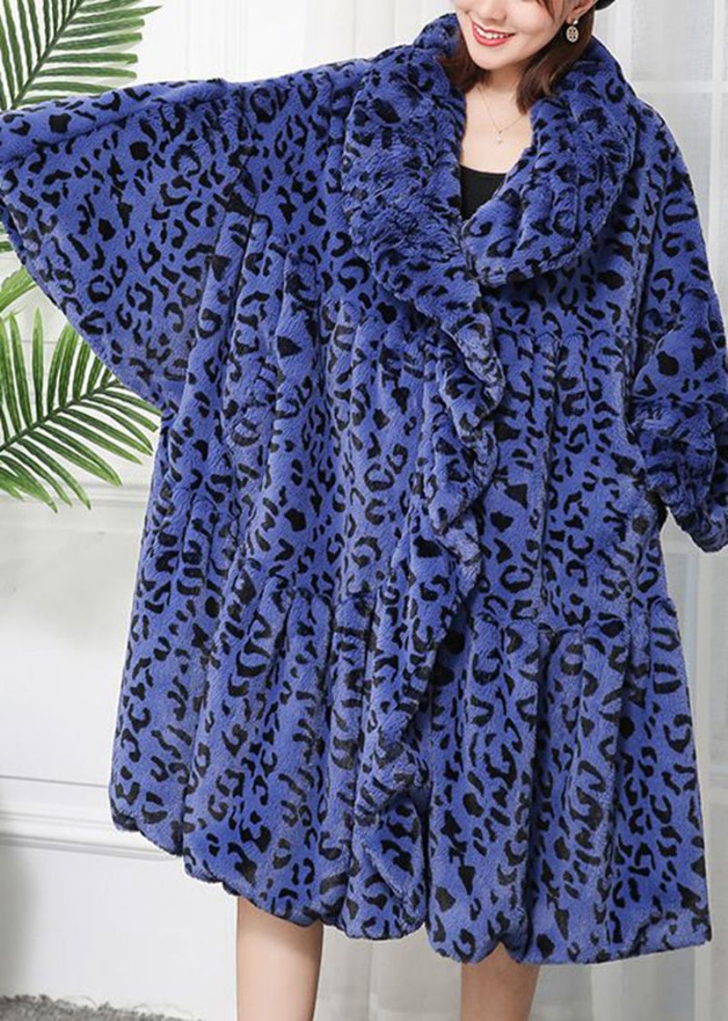 Dames Karamel Oversized Luipaardprint Pluizig Bont Pluizige Jassen Winter - Dames winterjassen