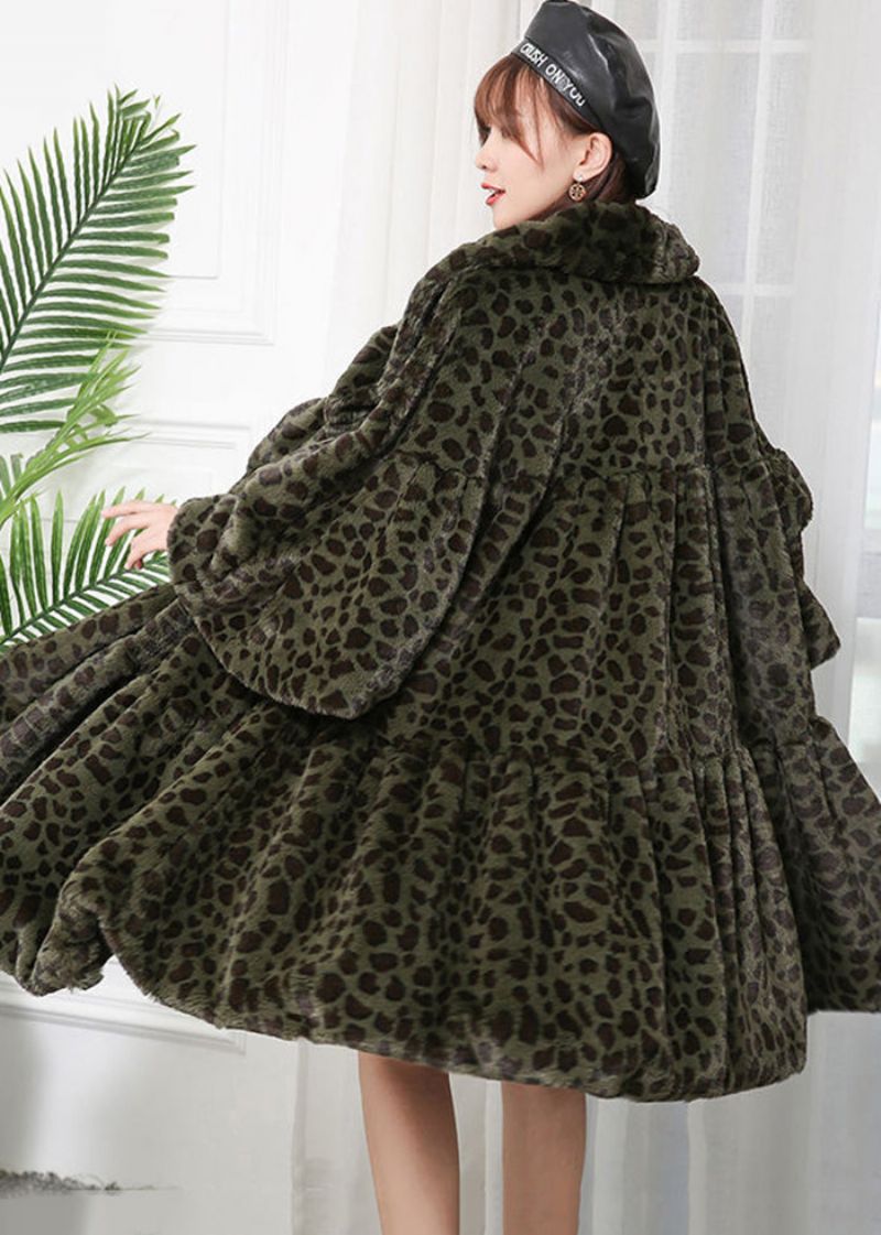 Dames Karamel Oversized Luipaardprint Pluizig Bont Pluizige Jassen Winter - Dames winterjassen