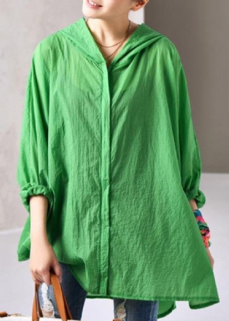 Dames Katoenen Shirts Pakistaanse Groene Zomer Dunne Zonlichtbestendige Jas