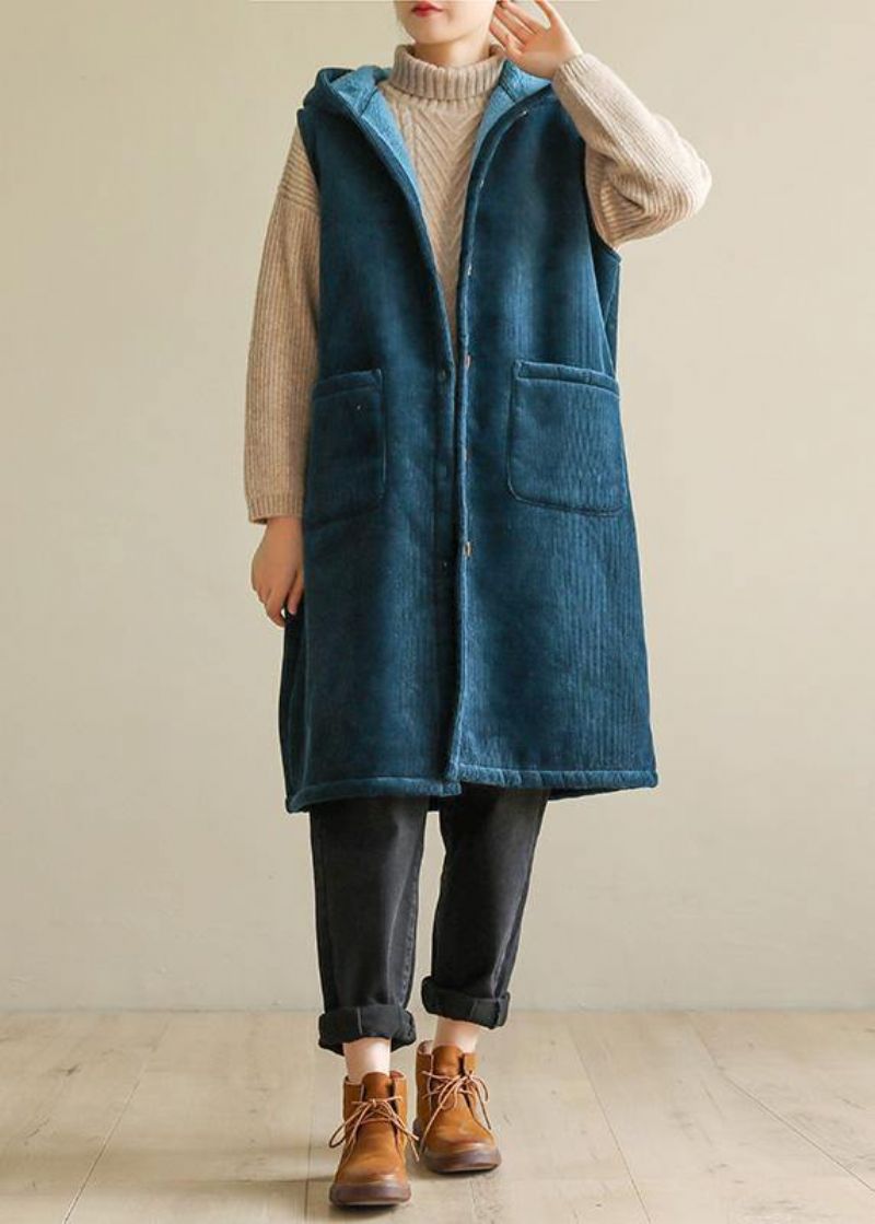 Dames Oversized Winterjas Zonder Mouwen Uitloper Blauwe Jas Met Capuchon