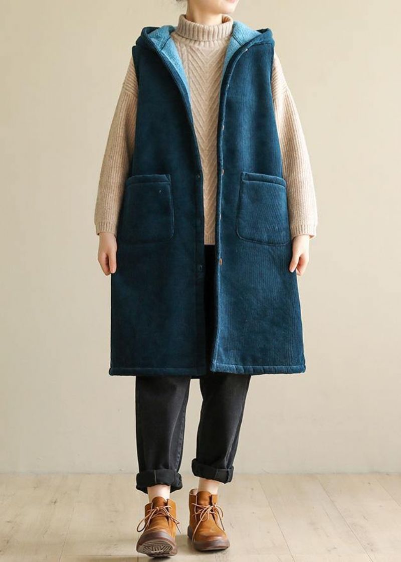 Dames Oversized Winterjas Zonder Mouwen Uitloper Blauwe Jas Met Capuchon - Dames winterjassen