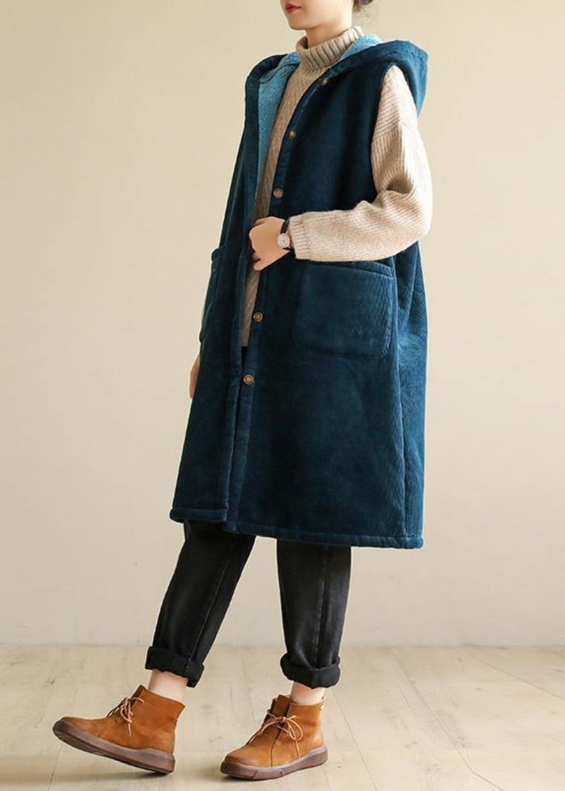 Dames Oversized Winterjas Zonder Mouwen Uitloper Blauwe Jas Met Capuchon - Dames winterjassen