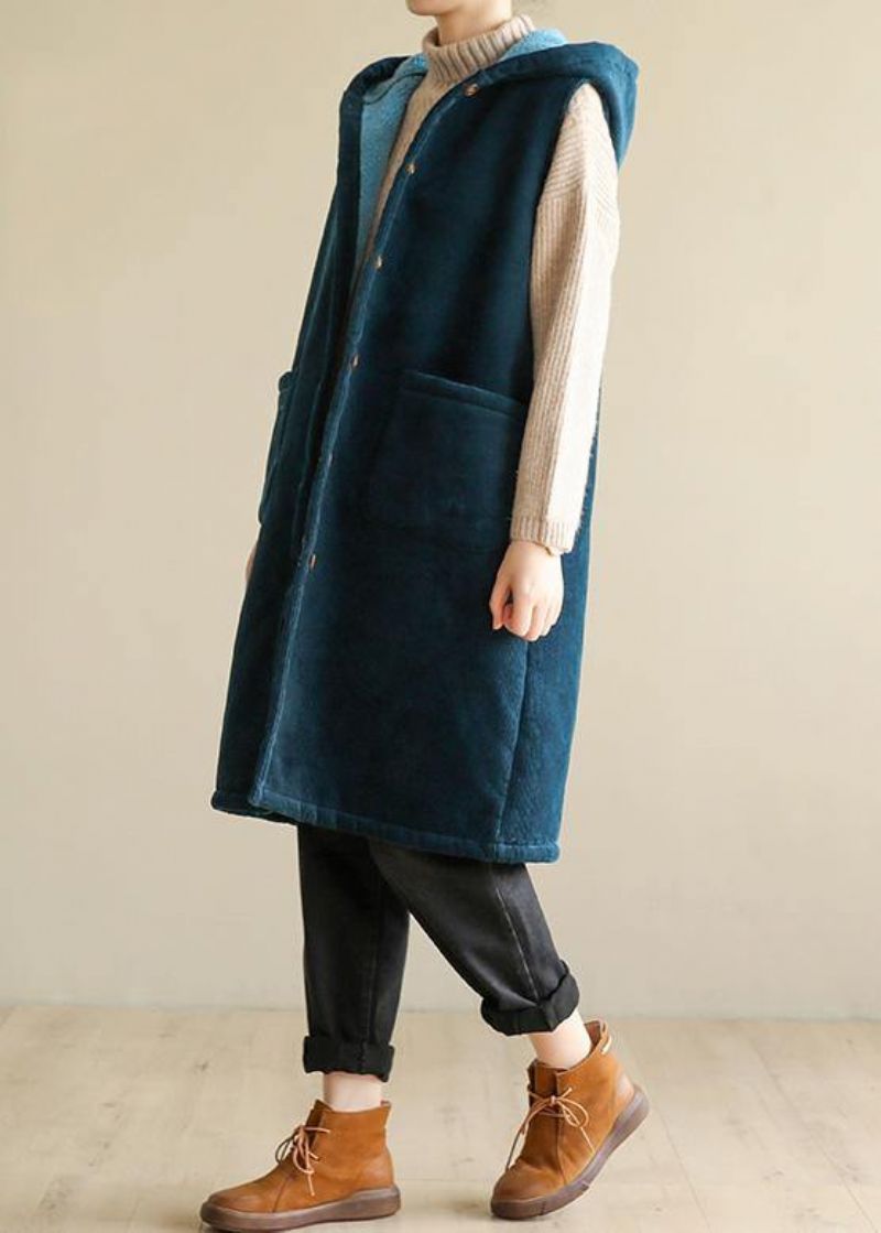 Dames Oversized Winterjas Zonder Mouwen Uitloper Blauwe Jas Met Capuchon - Dames winterjassen