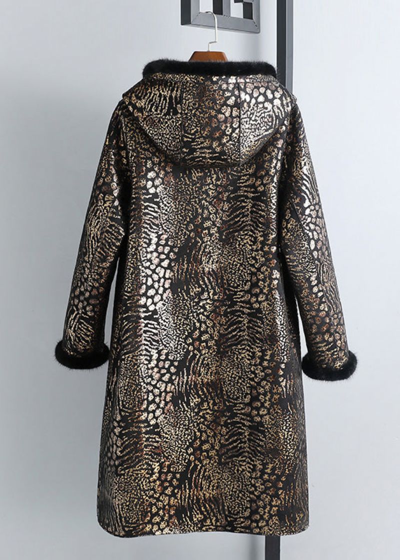 Dames Print Knoop Mink Velvet Leer En Bont Capuchonjassen Winter - Dames winterjassen