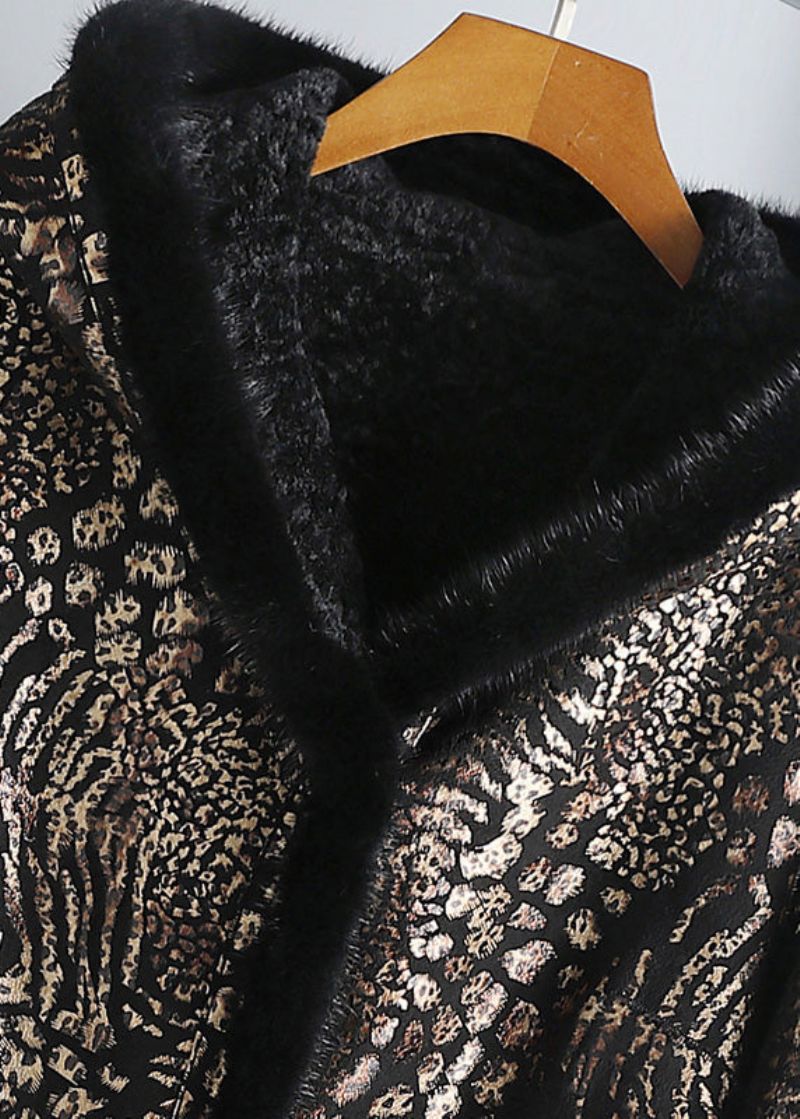 Dames Print Knoop Mink Velvet Leer En Bont Capuchonjassen Winter - Dames winterjassen