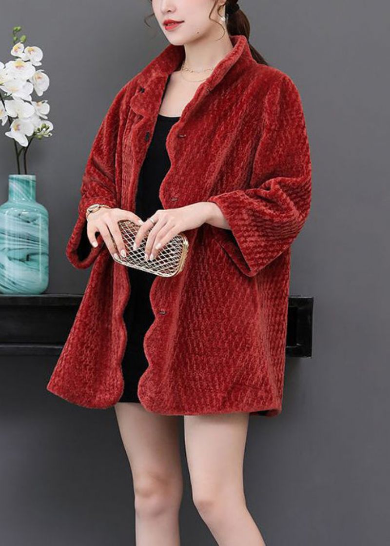 Dames Watermeloen Rood Oversized Dikke Kasjmier Jassen Winter - Dames winterjassen