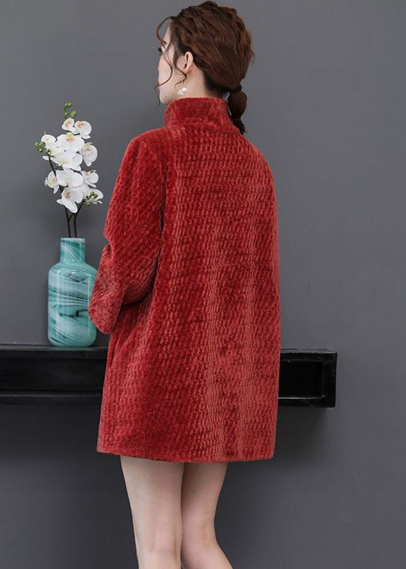 Dames Watermeloen Rood Oversized Dikke Kasjmier Jassen Winter - Dames winterjassen