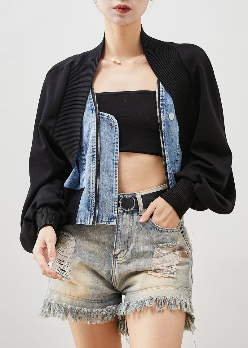 Dames Zwart Oversized Patchwork Denim Nep Tweedelige Jassen Lente - Dames winterjassen