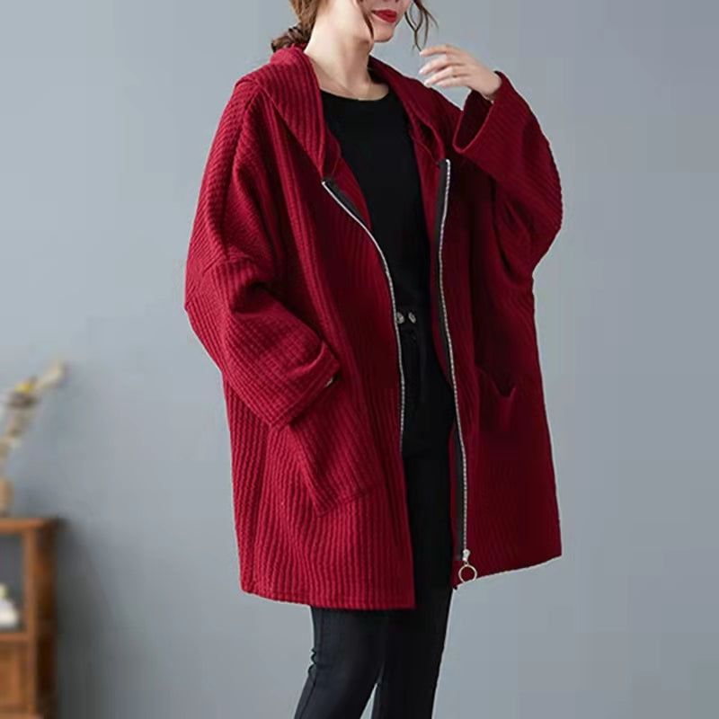 Dikke Rode Casual Jassen Plussize Capuchon Dik - Rood