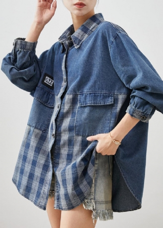 Diy Blauwe Oversized Patchwork Geruite Denim Jassen Lente