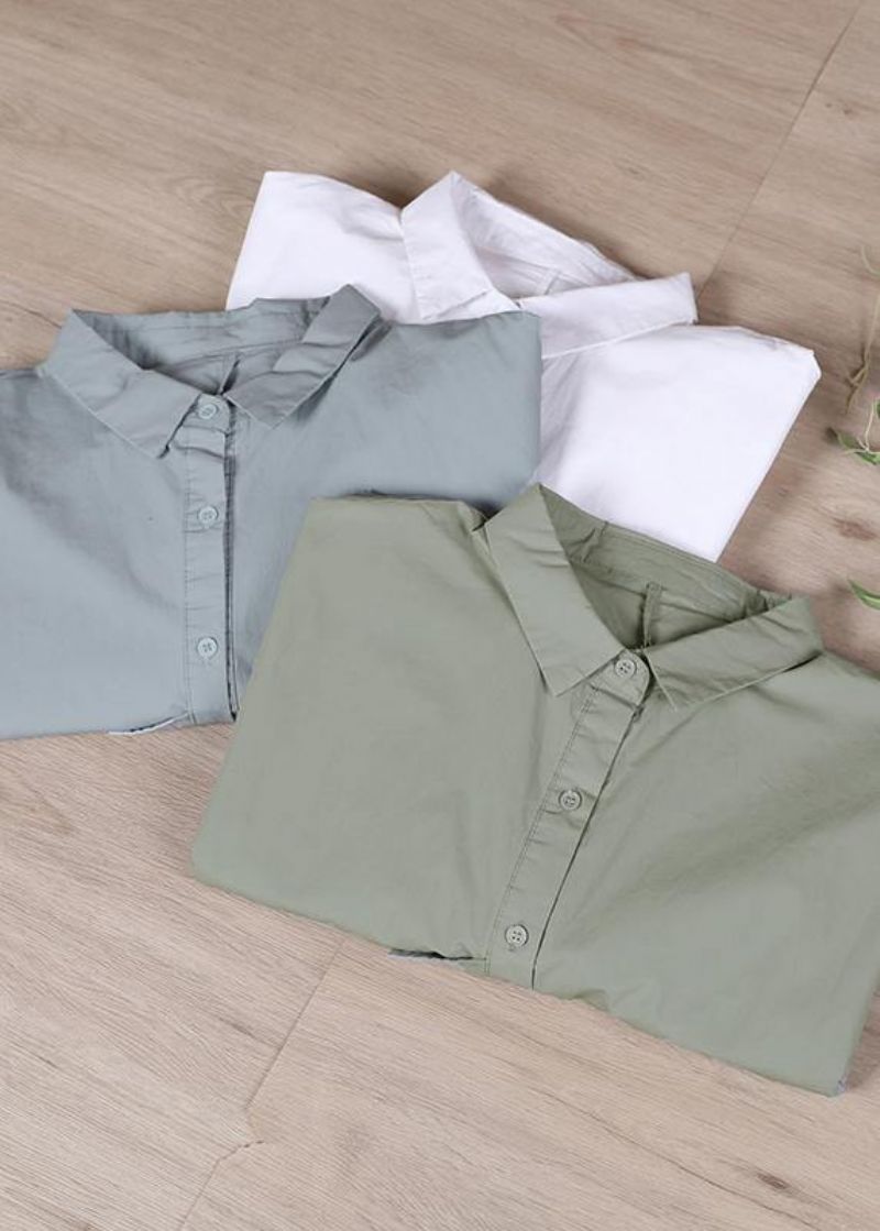 Diy Witte Lente Lange Shirts Shirt Tops Mouw - Wit