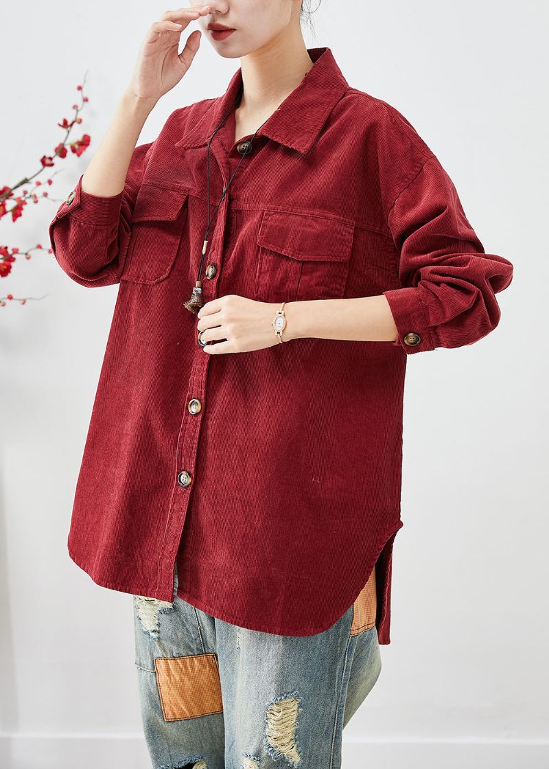 Dof Rood Corduroy Overhemdjassen Oversized Button-down Herfst