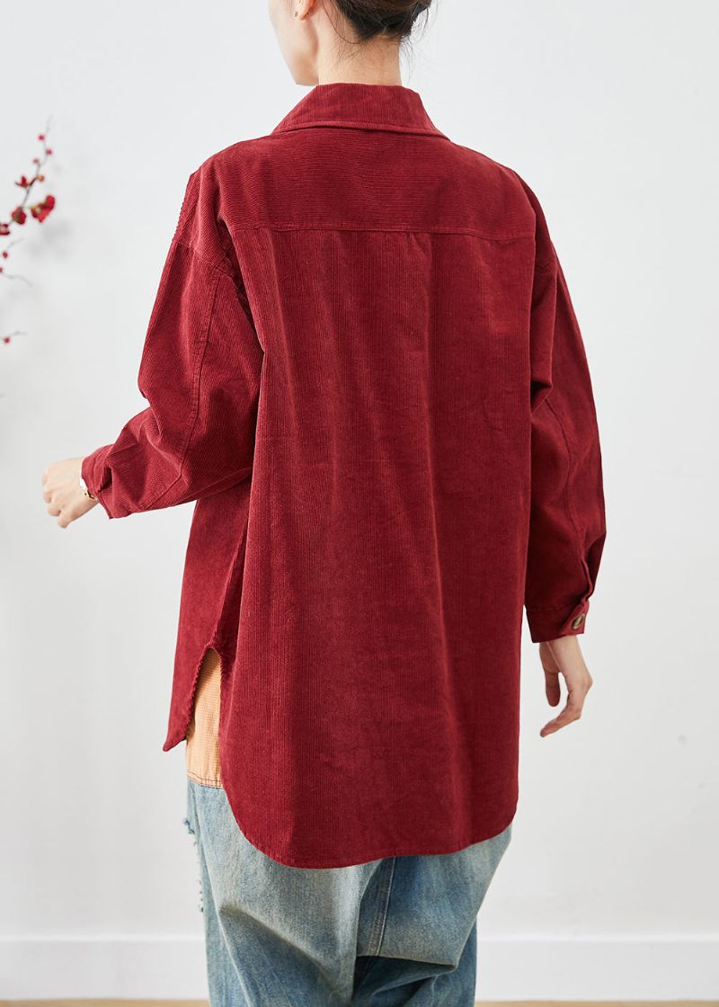 Dof Rood Corduroy Overhemdjassen Oversized Button-down Herfst - Dames winterjassen