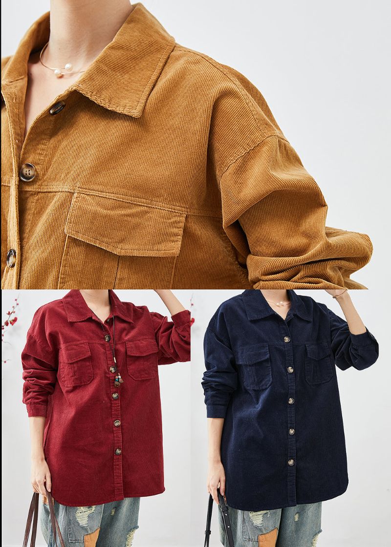 Dof Rood Corduroy Overhemdjassen Oversized Button-down Herfst - Dames winterjassen