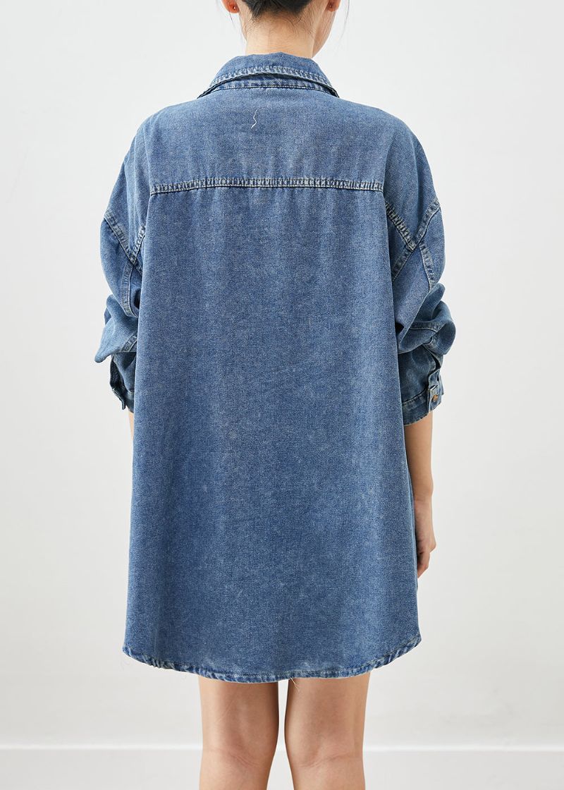 Eenvoudige Blauwe Oversized Zakken Denim Jas Uitloper Herfst - Dames winterjassen