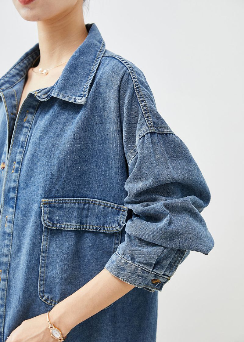 Eenvoudige Blauwe Oversized Zakken Denim Jas Uitloper Herfst - Dames winterjassen