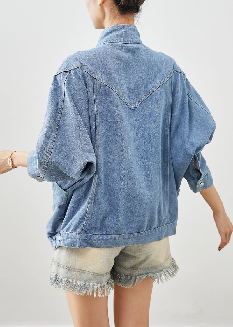 Elegante Blauwe Oversized Denim Jas Met Opstaande Kraag Herfst - Dames winterjassen