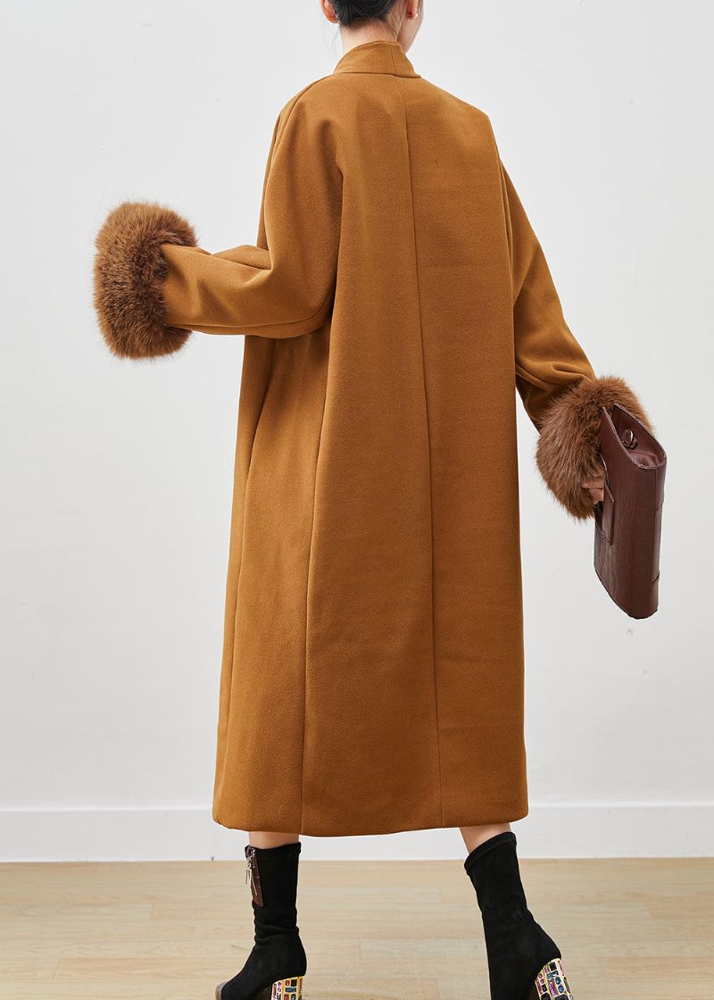 Elegante Kaki Oversized Wollen Trenchcoat Met V-hals En Lente - Dames winterjassen