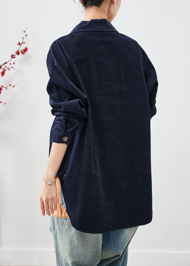 Elegante Marineblauwe Oversized Zakken Corduroy Jassen Herfst - Dames winterjassen