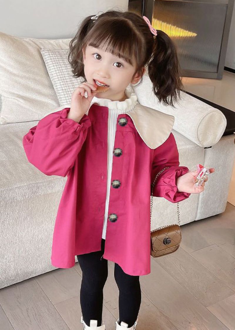 Elegante Roze Strikknoop Patchwork Katoenen Kindermeisjesjas Lente - Dames winterjassen