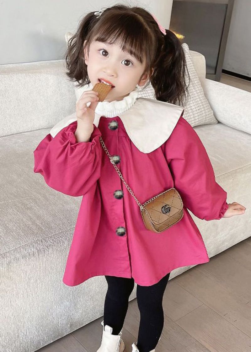 Elegante Roze Strikknoop Patchwork Katoenen Kindermeisjesjas Lente - Dames winterjassen