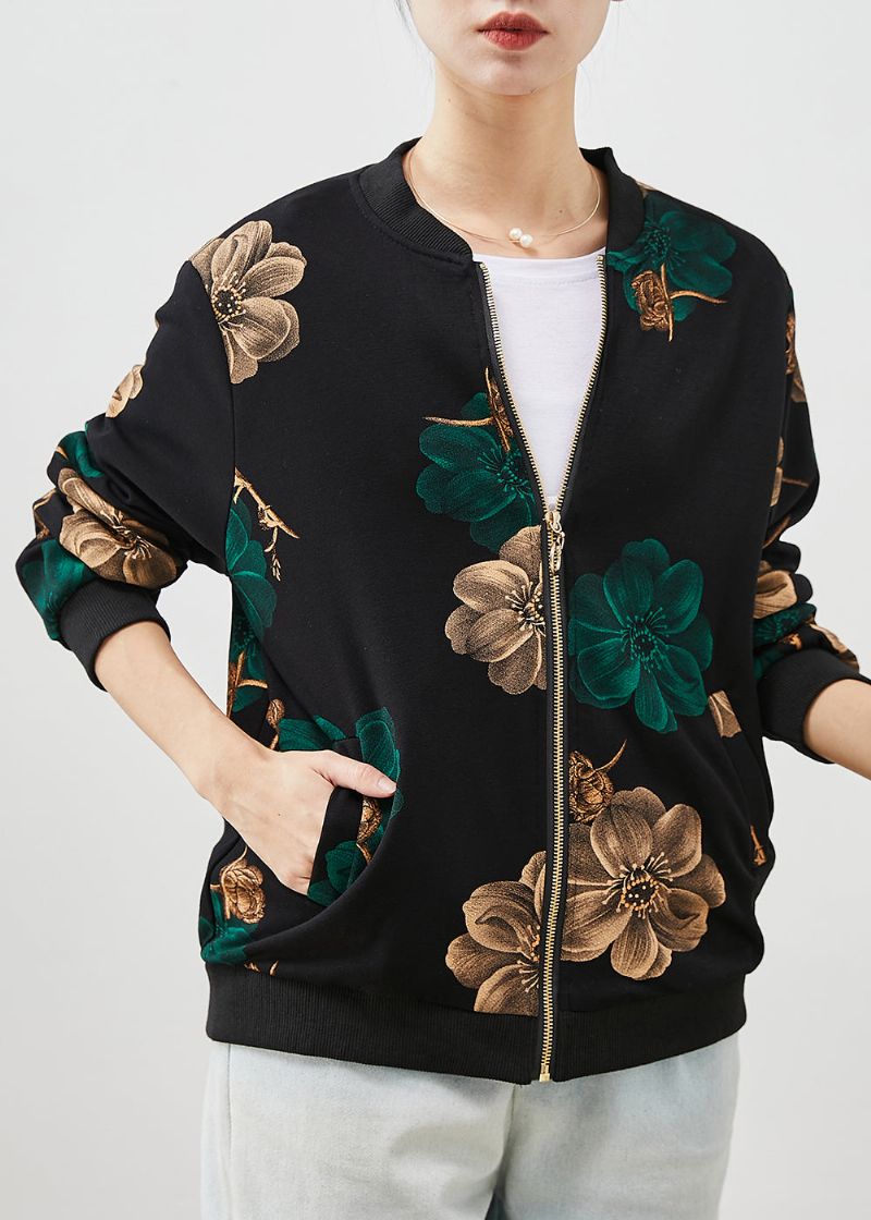 Fijn Groen Oversized Katoenen Jack Met Print Lente