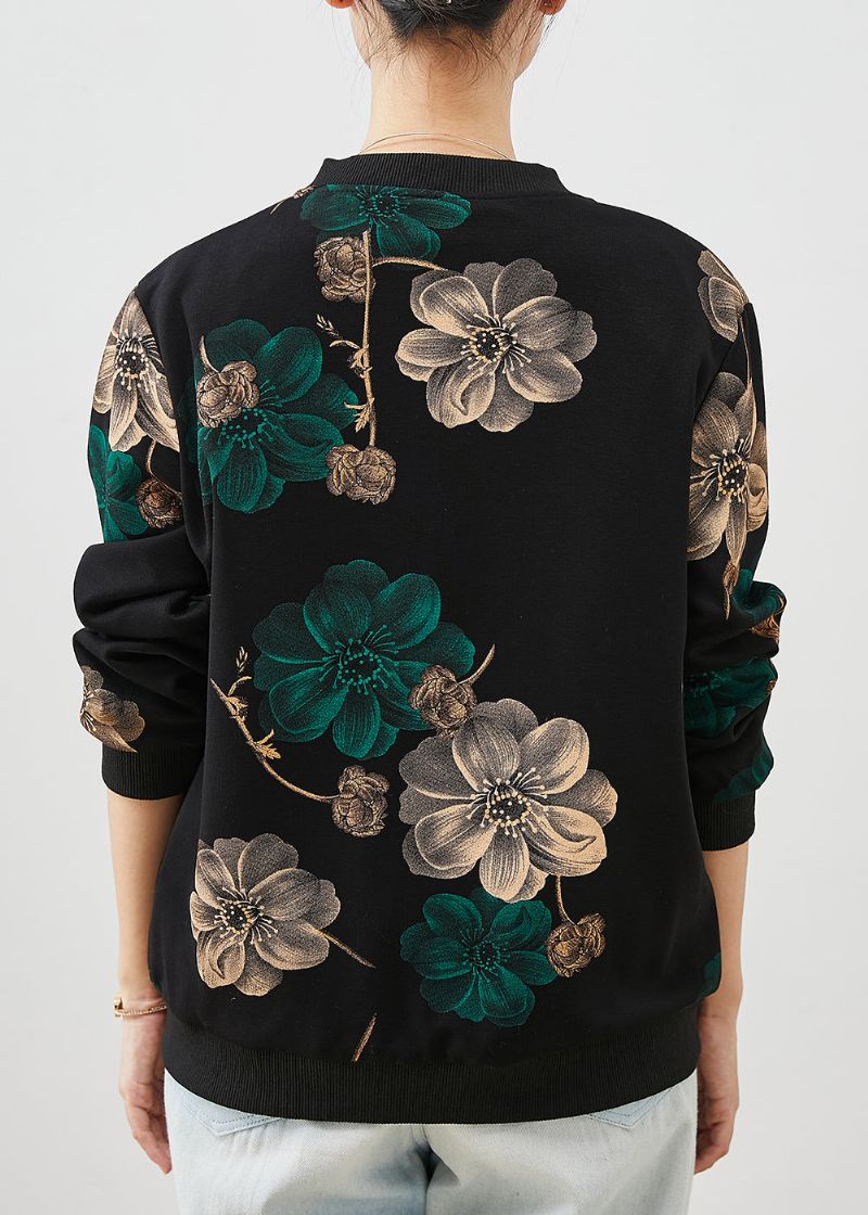 Fijn Groen Oversized Katoenen Jack Met Print Lente - Dames winterjassen