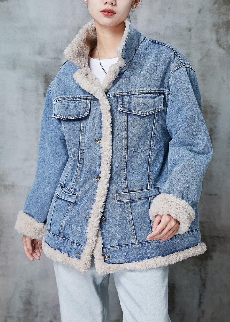 Fijne Denimblauwe Dikke Fleece-wol Gevoerde Jassen Winter - Dames winterjassen