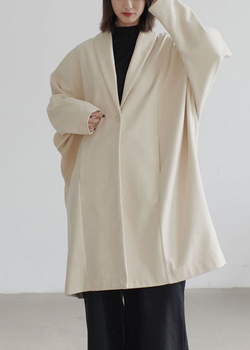 Frans Beige Knoopzakken Patchwork Wollen Jassen Met Lange Mouwen - Dames winterjassen