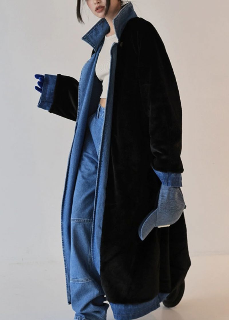 Franse Blauwe Oversized Slijtage Aan Beide Zijden Denim Trenchcoat Herfst - Dames winterjassen