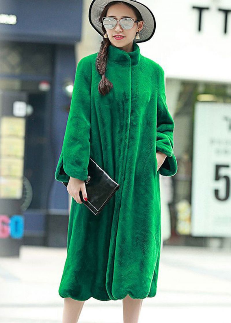 Franse Groene Oversized Dikke Pluizige Vacht Jassen Winter