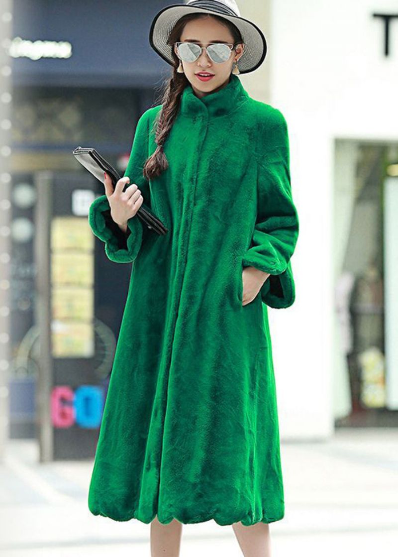 Franse Groene Oversized Dikke Pluizige Vacht Jassen Winter - Dames winterjassen