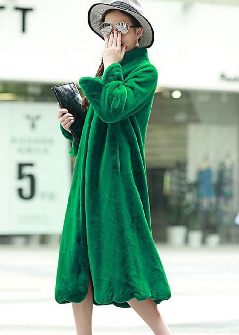 Franse Groene Oversized Dikke Pluizige Vacht Jassen Winter - Dames winterjassen