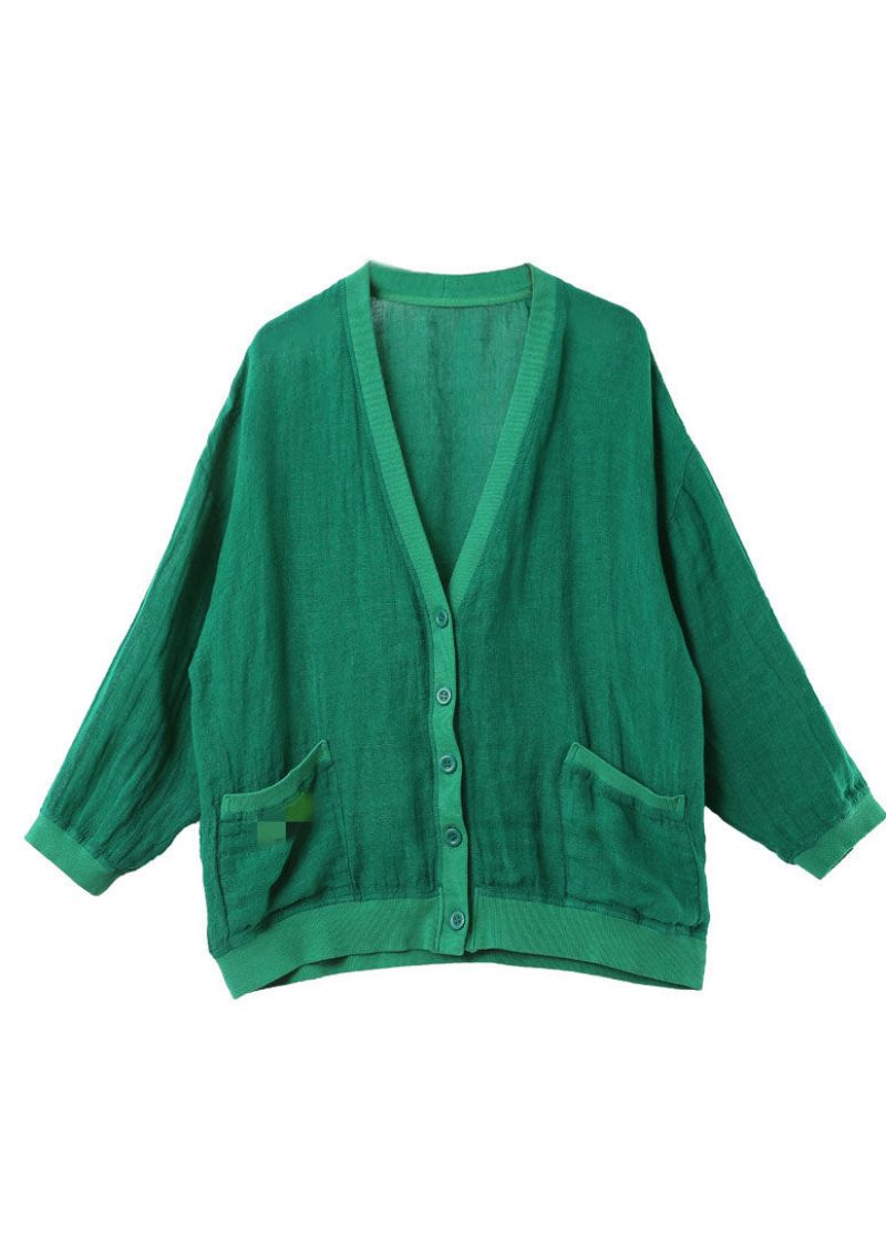 Franse Groene Oversized Zakken Linnen Jas Lente - Dames winterjassen