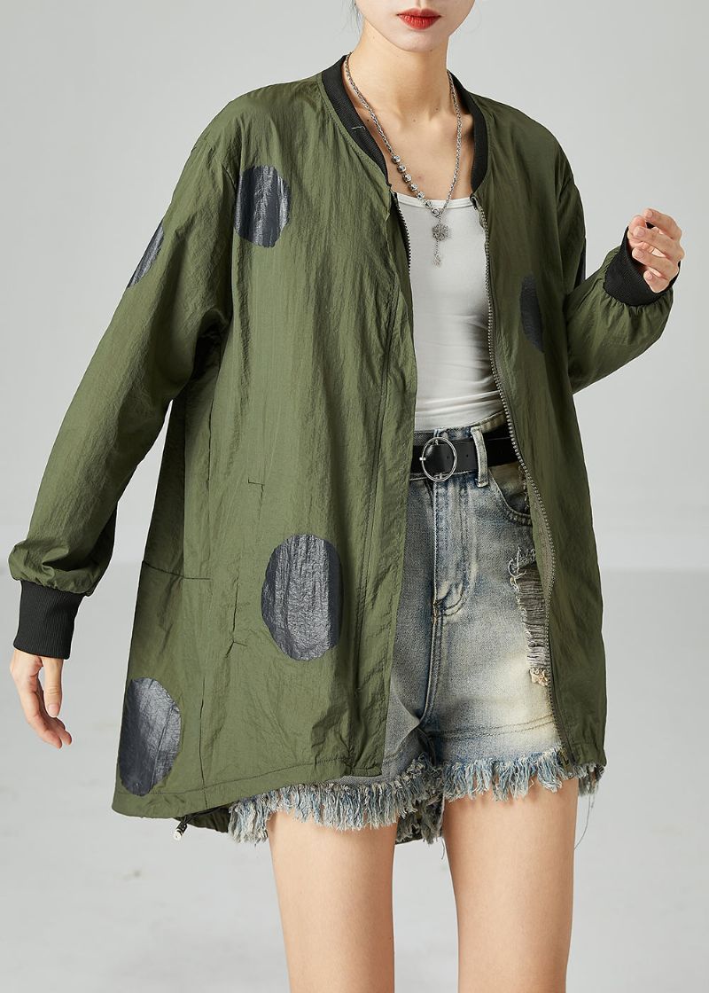 Franse Legergroene Oversized Patchwork Zijden Jassen Met Trekkoord Lente - Dames winterjassen