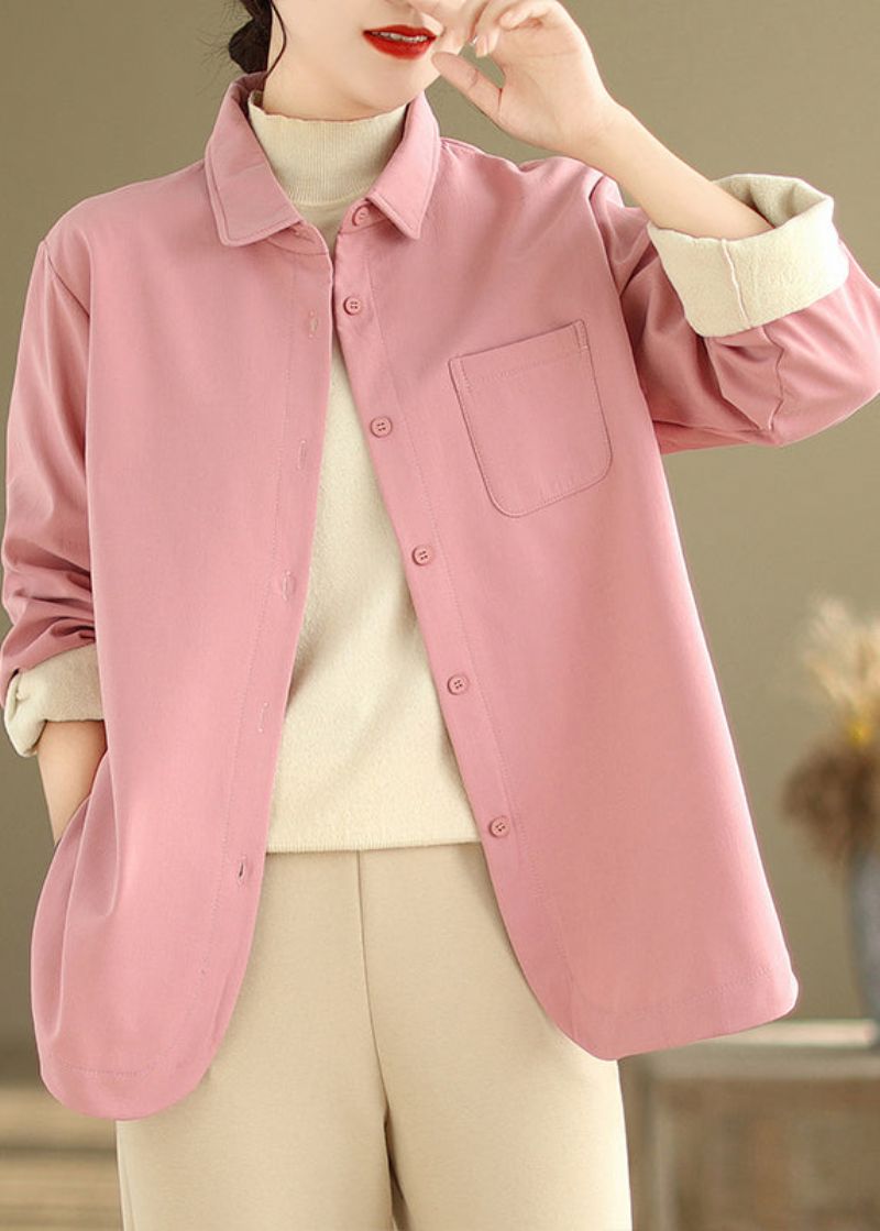 Franse Roze Oversized Zakken Fleece Wol Gevoerde Jassen Winter - Dames winterjassen