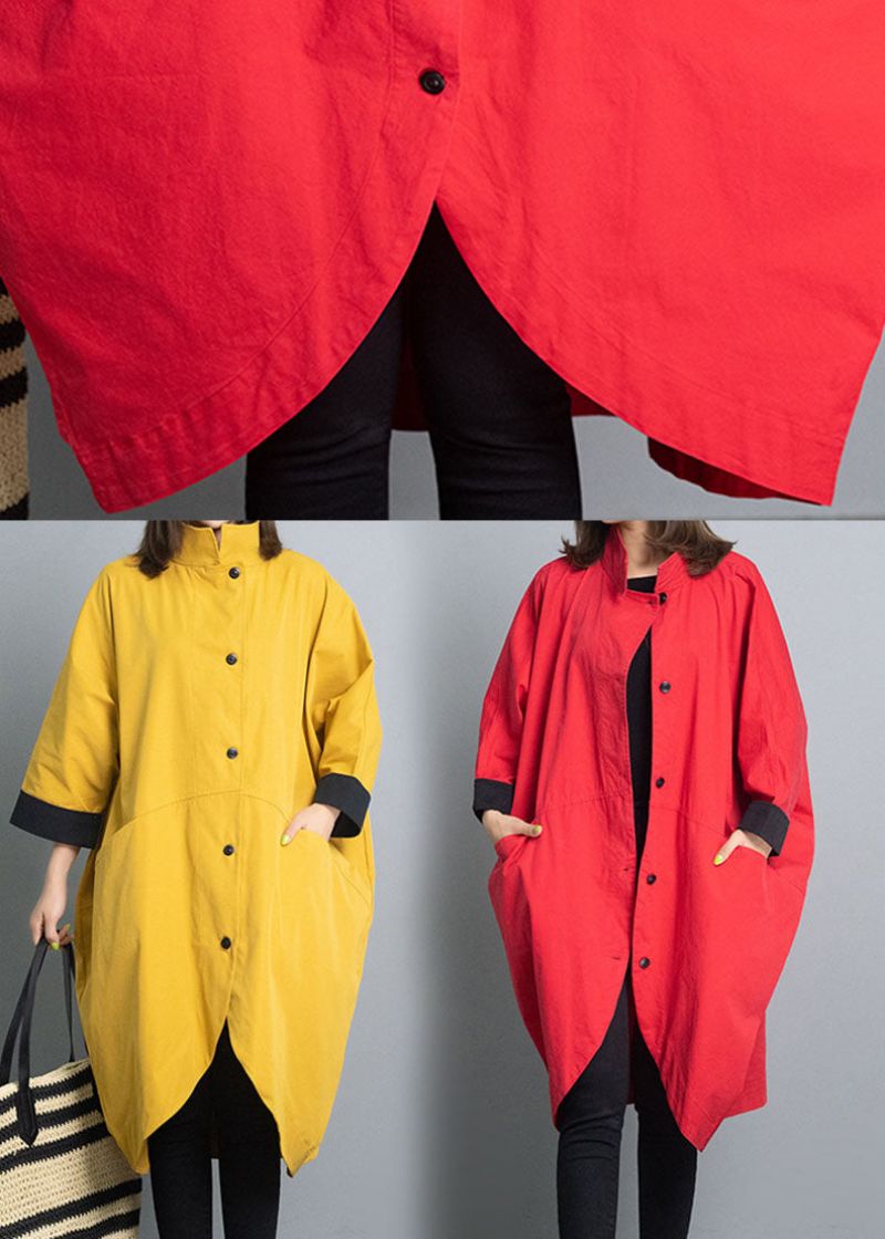 Getailleerde Rode Losse Vleermuismouwen Met Coltrui Herfst-trenchcoats - Rood