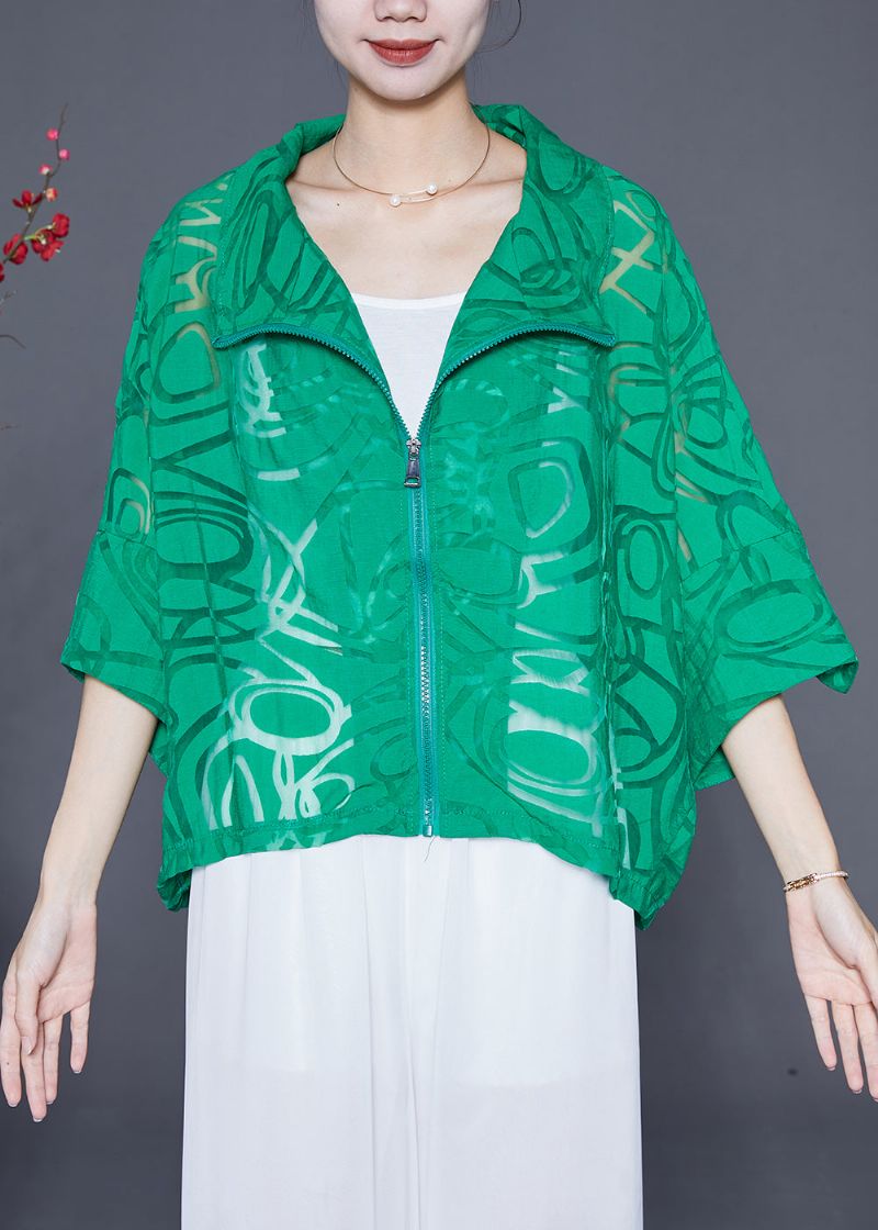 Groen Katoenen Upf 50+ Jasjack Met Oversized Vleermuismouw Met Rits - Dames winterjassen