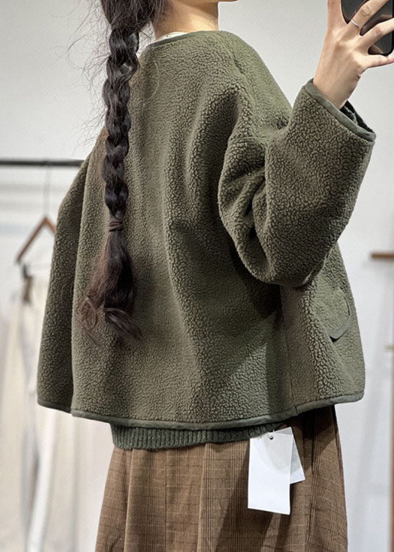 Groene Warme Teddy Nepbont Losse Jassen Oversized Winter - Groen