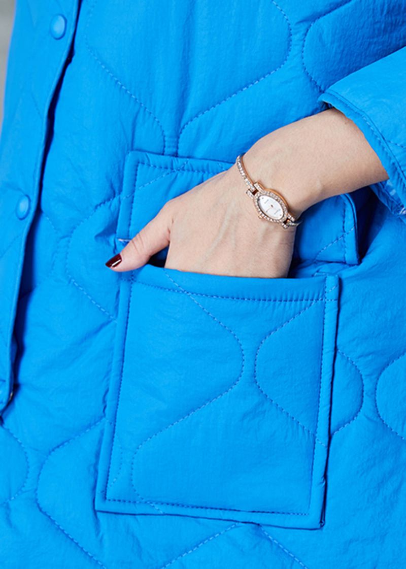 Grote Maat Blauw Oversized Zakken Fijn Katoen Gevulde Jassen Lente - Dames winterjassen