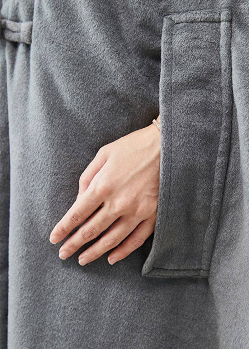 Handgemaakte Grijze Oversized Verleng Warme Fleece Jas Met Capuchon Mantelmouwen - Dames winterjassen