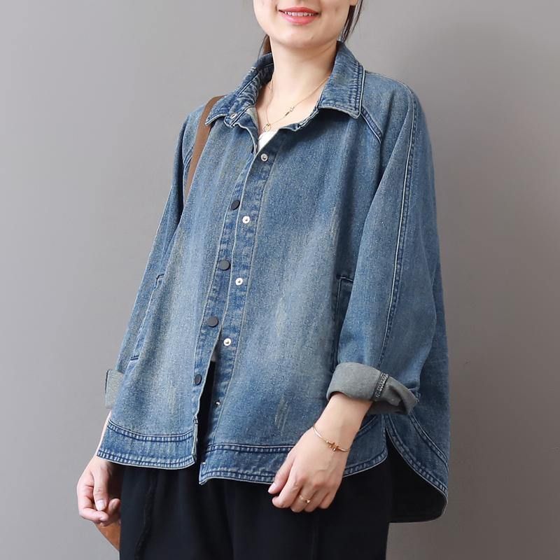 Herfst Nieuwe Casual Denimblauwe Katoenen Korte Jassen Plus Size Reverskraag Wilde Tops Jas - Dames winterjassen